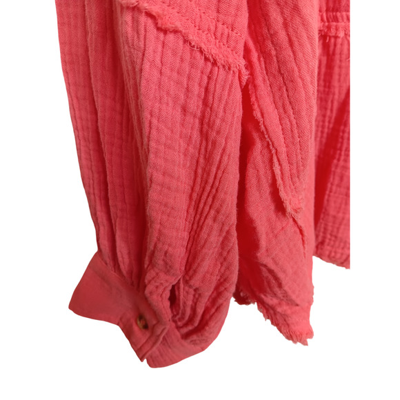 New Easel Los Angeles 2X Coral Pink Gauze Cotton Button Front Top Oversized - Picture 13 of 16